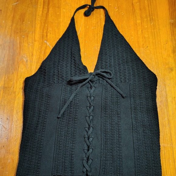 Forever 21 Black Knit Halter Lace Up Crop Top Womens Size XL boho festival goth - Picture 1 of 8